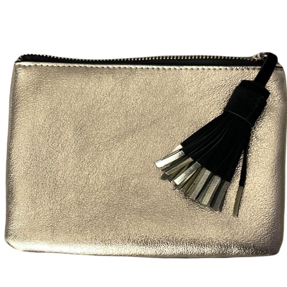 MMS Design Studio Black Suede Other Side Gold Metallic Zipper Tassel Clutch NWT